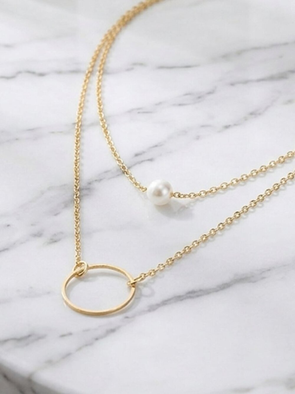 Ladies Circle Pearl Layered Necklace